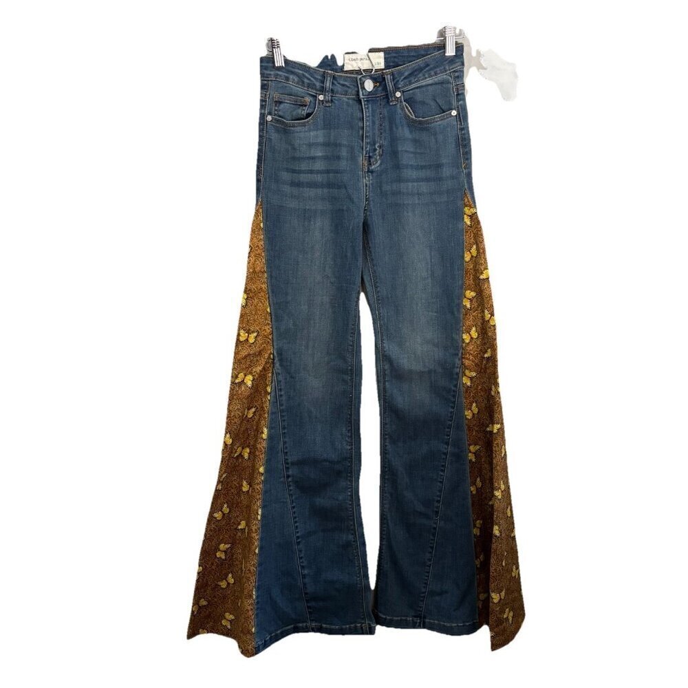 Ban Jara Bellbottom Flared High Rise Jeans Butterfly Pattern Size 1/24 Hippie